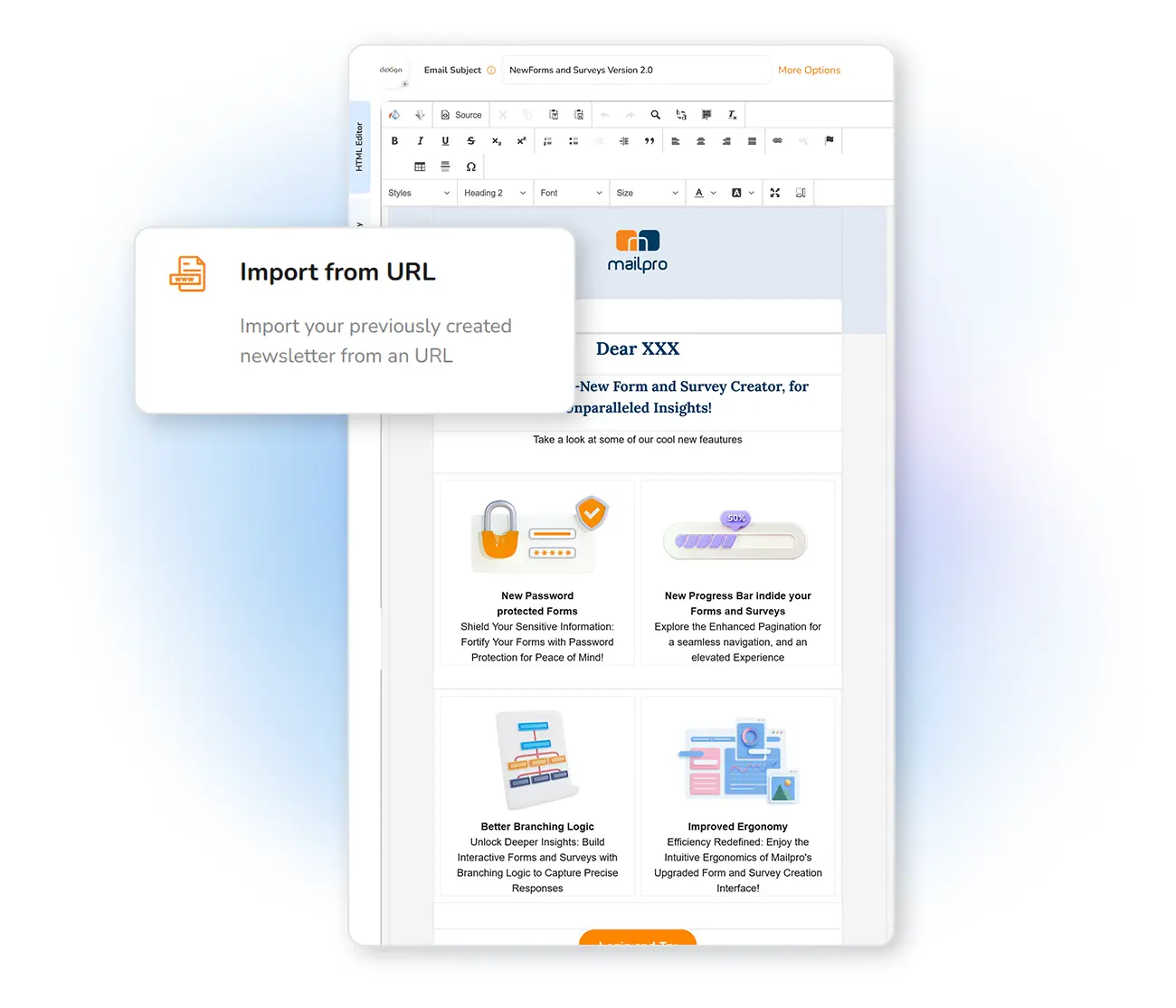 Importer une newsletter HTML directement depuis une URL dans Mailpro