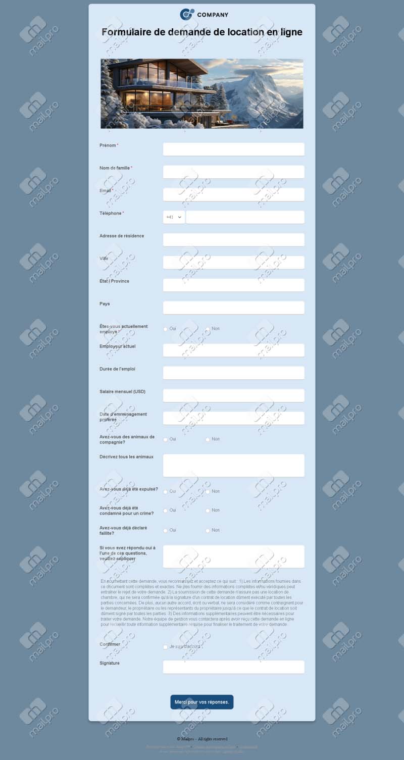 Demande de location en ligne