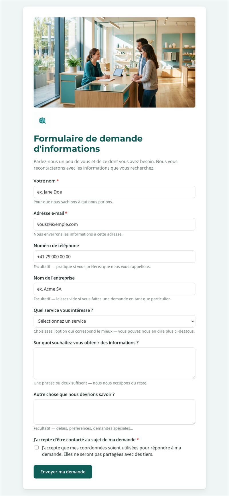 Demande d'information produit ou service