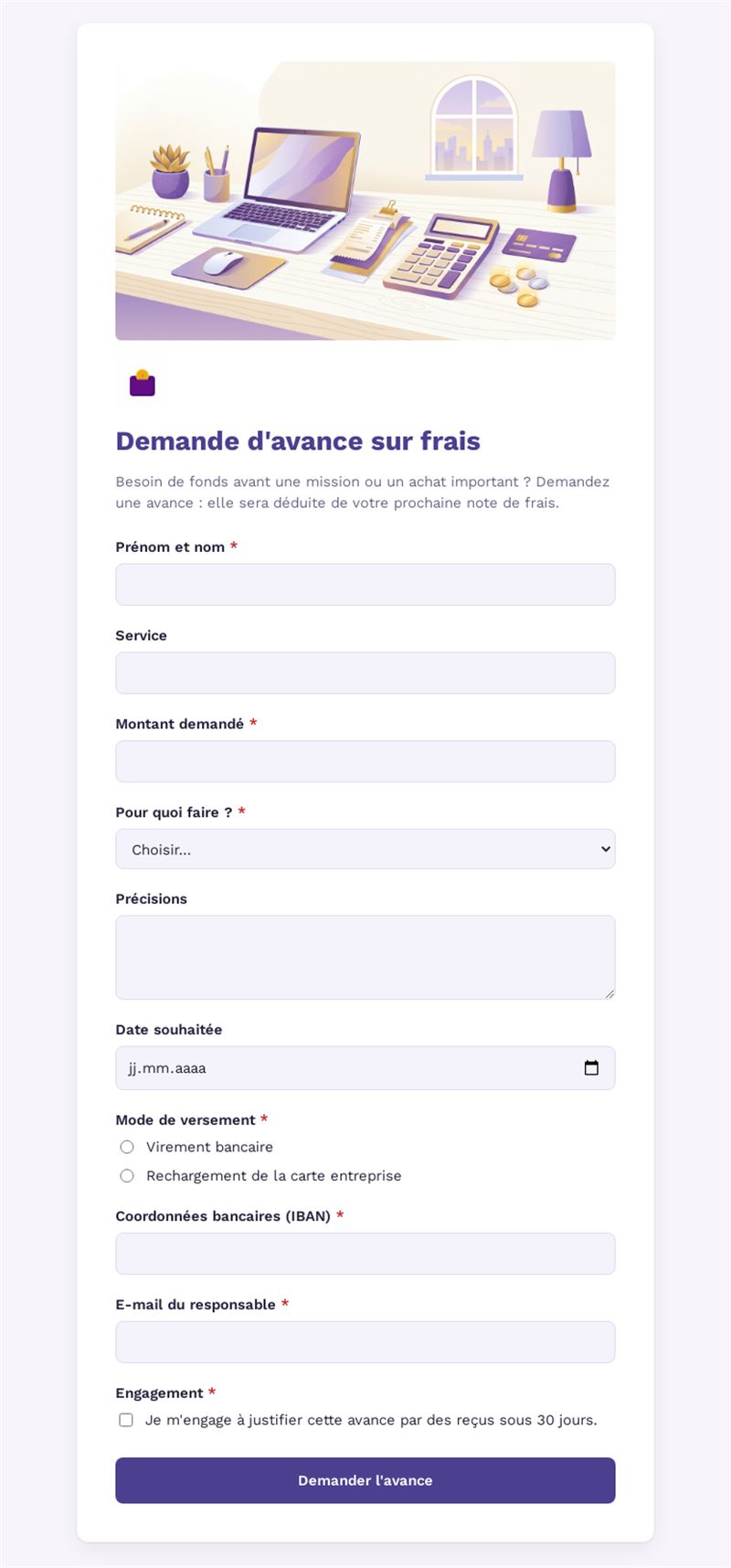 Demande d'avance sur frais