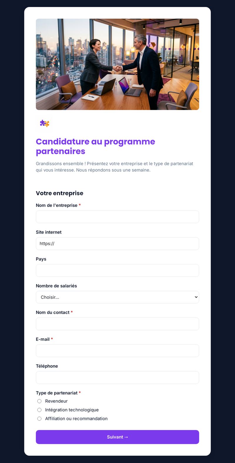 Candidature au programme partenaires