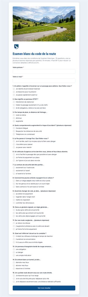 Examen blanc du code de la route