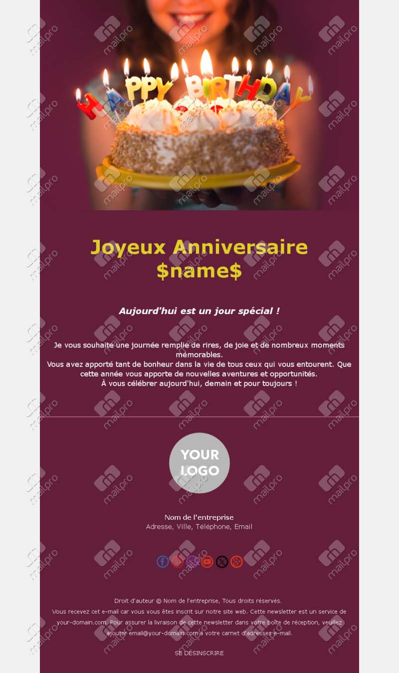 Modèle d’email d’anniversaire simple