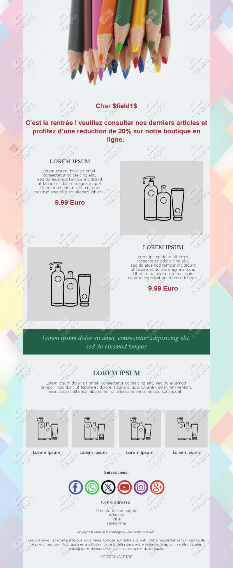 Template Email Modèles École