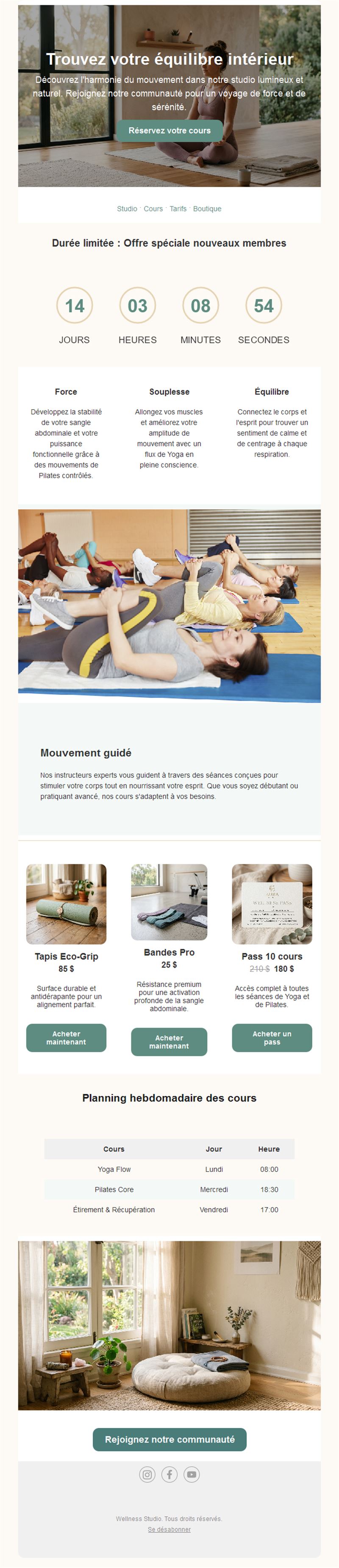 Pilates Class Email Alerts