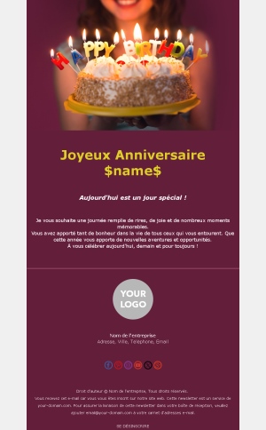 Modèle d’email d’anniversaire simple