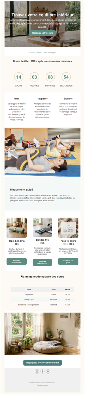 Pilates Class Email Alerts